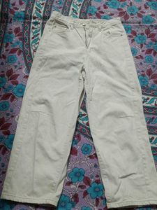 Cream Wide Leg Jeans