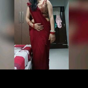Maroon lycra drape ready to wear Saree