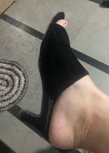 Black Peep-Toe Mules