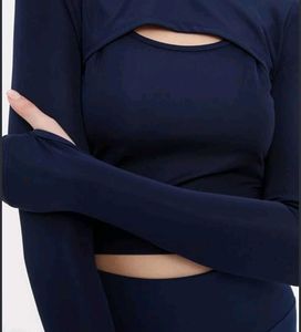 Navy Blue Long Sleeve Crop Top