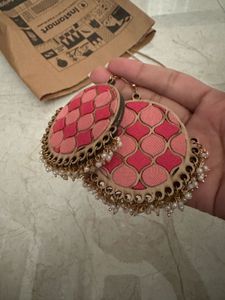 Pink Geometric Design Jhumka Earrings