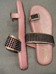 Sparkling Pink Flat Sandals