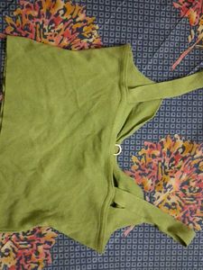 Green Knit Top with Gold Buckle Detail