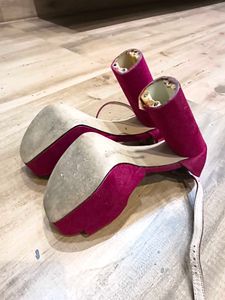 Women's Wine Red Suede Platform Block Heels