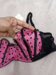 Pink Black Polka Dot Bra