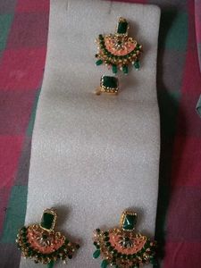 Green Stone & Pearl Jhumka Set