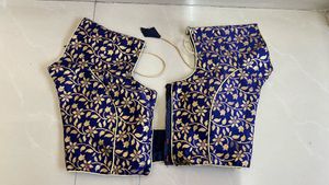 Elegant Blue Floral Brocade Blouse