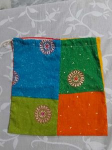 Vibrant Patchwork Style Drawstring Pouch / Potli