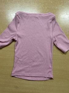 Pink Boat Neck Ribbed Top