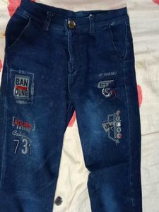 Blue Denim Jeans with Graphic Print