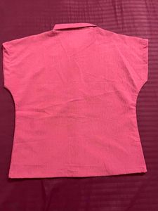 Pink Textured Button-Up Top
