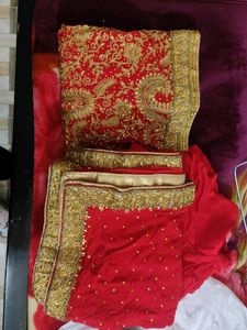 get free paranda Red Embroidered salwar sui