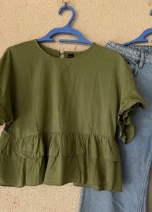 Olive Green Ruffle Top