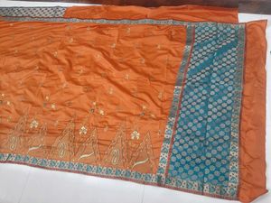 Brown,Blue Saree With Stitched Designer Blouse