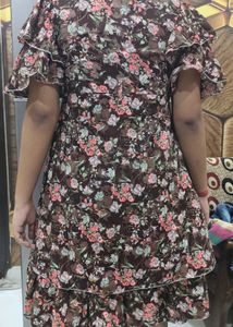 Brown Floral Ruffle Dress