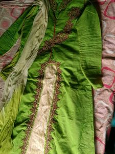 Heavy work Raw silk Green dress XXL SIZE