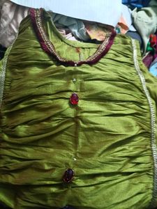 Green Ruched Gown dress with Embellished Neckline