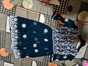 Embroidered Teal Kurta mirror work