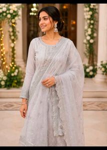 Elegant White Embellished Dupatta, fix rate