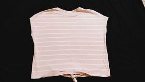 Striped pink Top with Floral Detail
