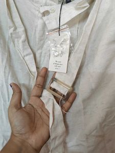 Free delivery - Cream Linen Wide Leg Pants