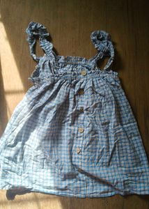 Blue Gingham Button-Front Dress