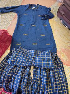 Blue Kurta Set with Golden Print