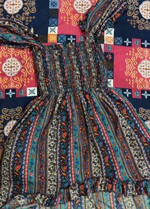 Boho Print Smocked Off-Shoulder Dress