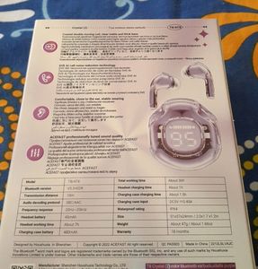 T8 Crystal BT earbuds, alfalfa purple