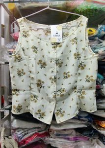 Floral Print Sleeveless Button-Up Top