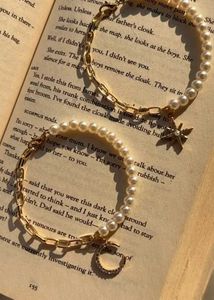 Pearl with Gold Moon&Star Charm Chain- 2 Bracelet