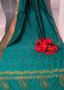 Green Full Printed Zaree Patta Saree