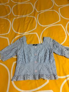 Light Blue Eyelet Square Neck Top