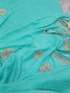 Aqua green Embellished Saree