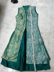 Elegant Dark Green Brocade Kurta Set for teen kids