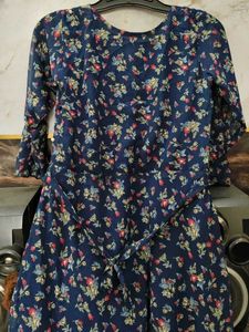 Navy Floral Print Midi Dress