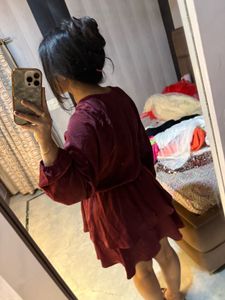 Maroon Velvet Wrap Dress🎀🦋