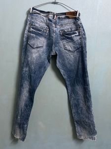 Blue Acid-Wash Straight Fit Jeans