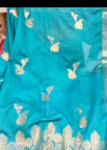 new Elegant Teal Silk Saree with Gold Border