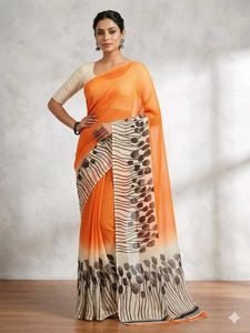Elegant Orange Printed Saree