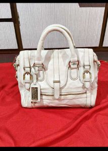 White Leather Satchel Handbag