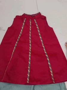 Red &amp; Teal Kurta Set with Dupatta for kids