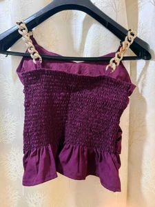 Purple Ruched Chain Strap Crop Top