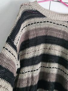 Striped Crochet Knit Sweater