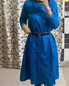 Teal Button-Down Dress Without Belt