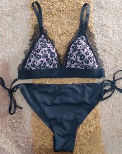 Leopard Print Lace Trim Bikini Set