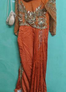 Elegant Orange Embellished Ethnic Gown