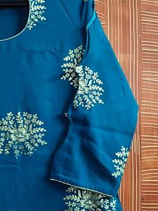 Elegant Blue Embroidered Kurta with dupatta &amp; pa
