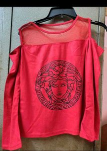 Red Cold Shoulder Top with Medusa Print