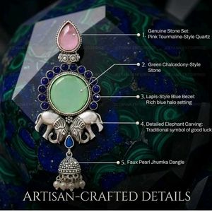 Oxidized Silver Elephant Jhumka Earrings
